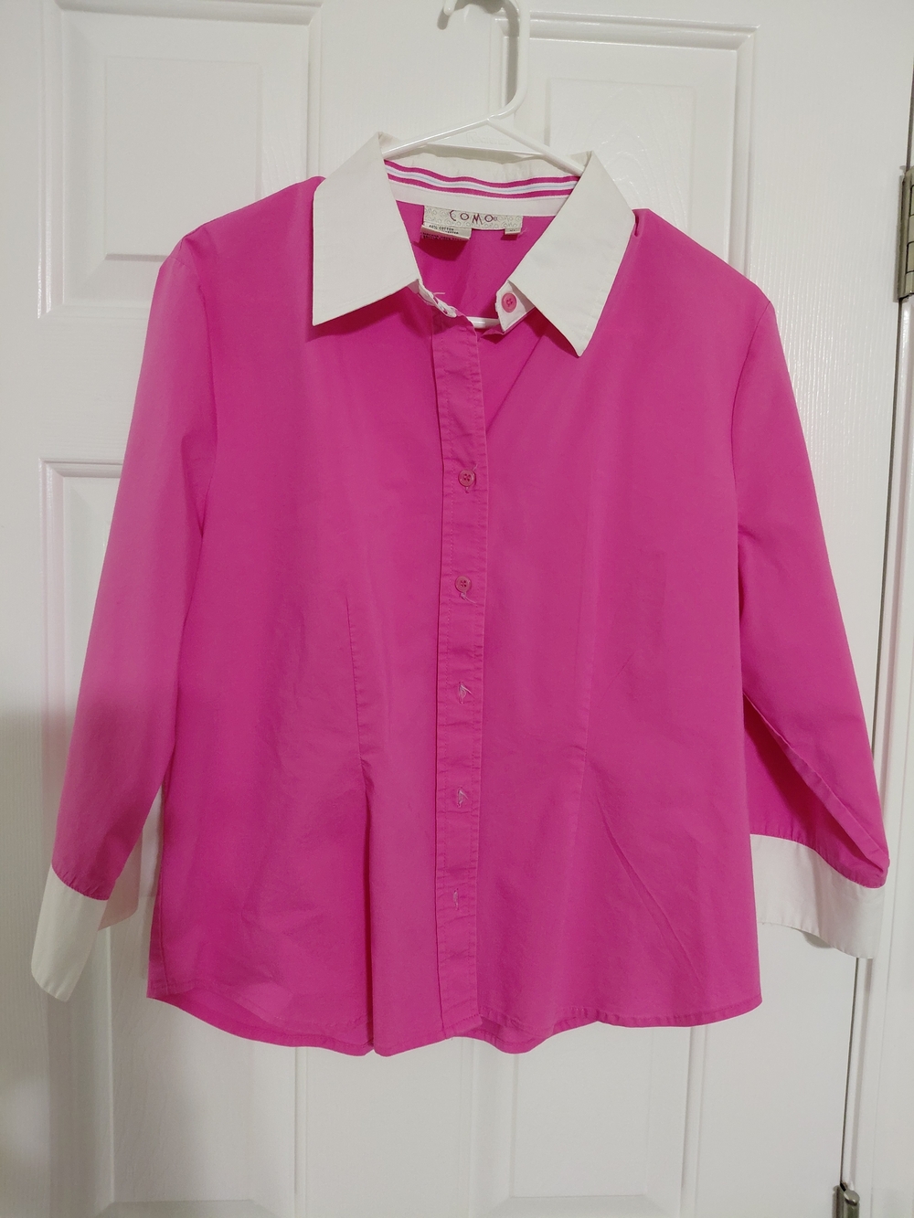 COMO Pink Button-Up Shirt with White Collar
